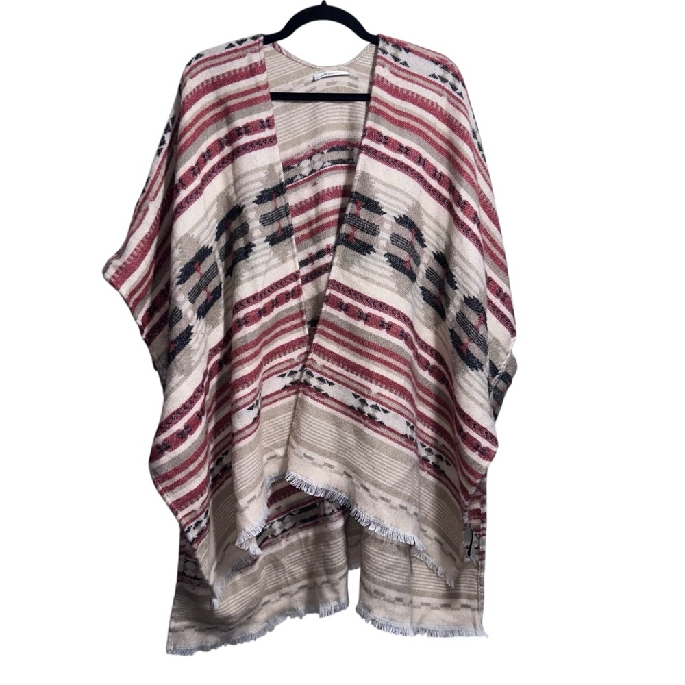 QUAGGA Southwestern Pattern Blanket-Style‎ Kimono Open-Front Fringe OS
